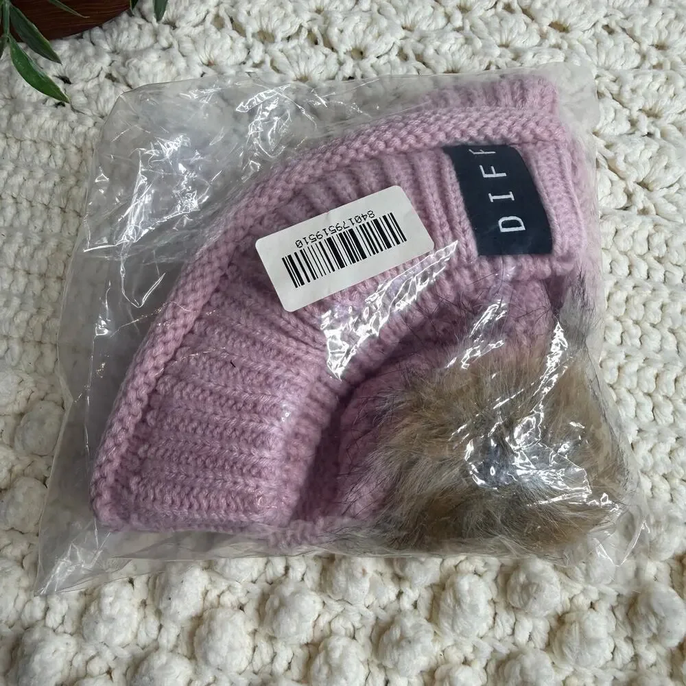 NEW DIFF EYEWEAR Knit Beanie Faux Fur Pompom